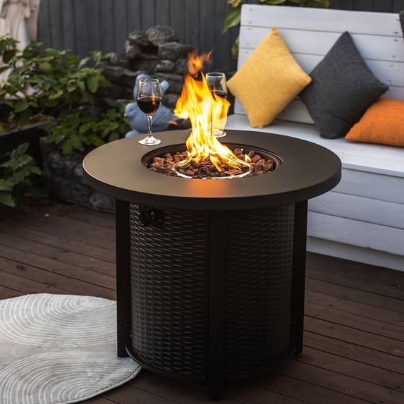 30" Propane Fire Pit Table, SHINPT 50000 BTU Outdoor Fire Pit with Lid and Lava Rock, Outdoor Fire Table for Backyard, Garden, Gas Fire Pit for Outside, Patio, Add Ambience to Gatherings