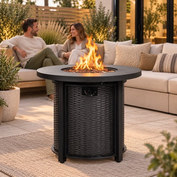 30" Propane Fire Pit Table, SHINPT 50000 BTU Outdoor Fire Pit with Lid and Lava Rock, Outdoor Fire Table for Backyard, Garden, Gas Fire Pit for Outside, Patio, Add Ambience to Gatherings