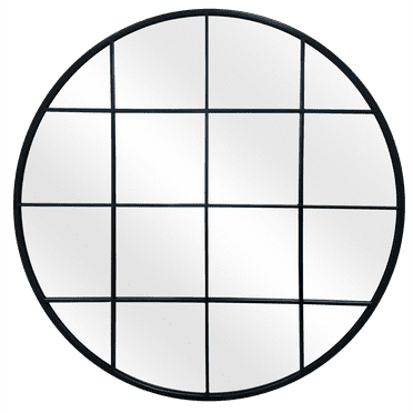 30" Round Metal Windowpane Wall Mirror