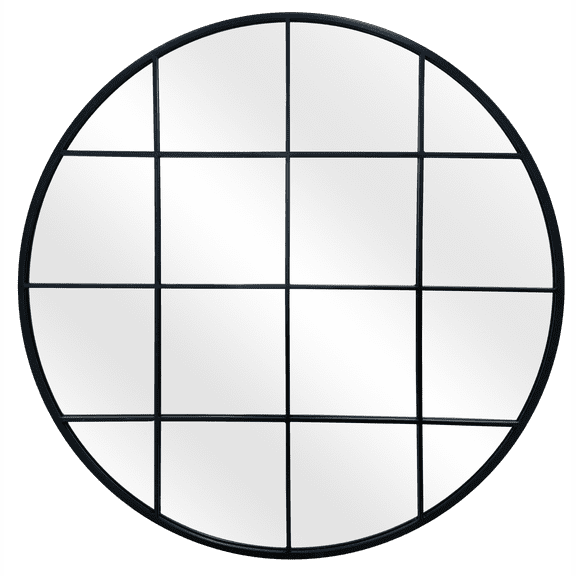 30" Round Metal Windowpane Wall Mirror