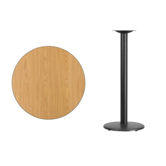 30" Round Natural Laminate Table Top With Bar Height Round Base - Bar Height Restaurant Table