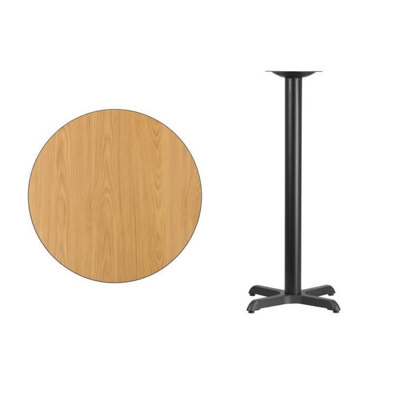 30" Round Natural Laminate Table Top With Bar Height X Base - Bar Height Restaurant Table