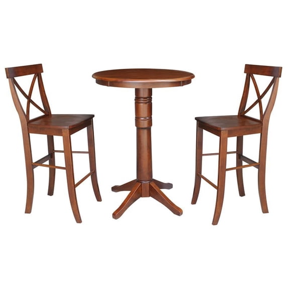 30" Round Pedestals Bar Height Table With 2 Bar Height Stools