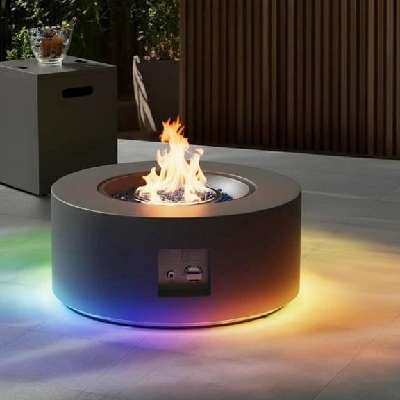 30" Round Propane Fire Pit Table - 50K BTU with Lid, Rocks Tank Storage and Cover