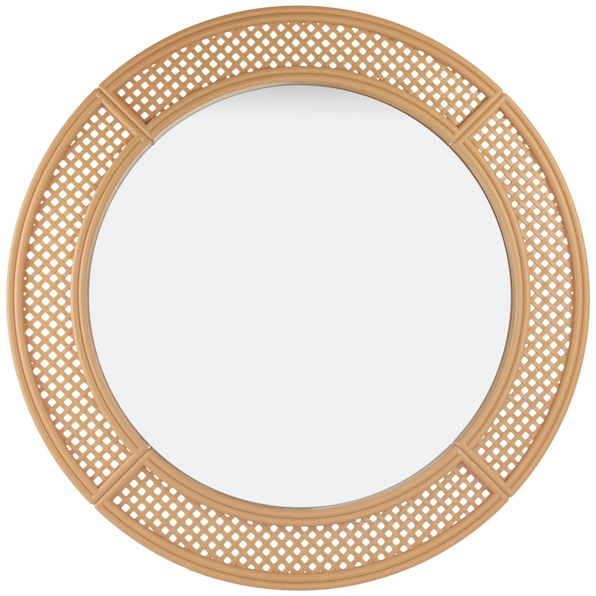 30" Round Rattan Weaved Wall Mirror with Glass