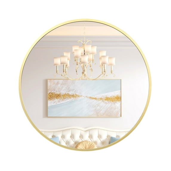 30" Round/Rectangle Bathroom Mirror – Tempered Glass Vanity Mirror, Anti-Rust Aluminum Frame, Shatter-Resistant(Gold Frame)