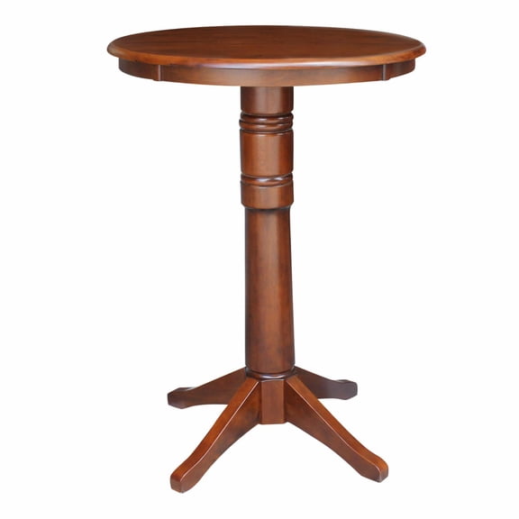 30" Round Solid Wood Bar Height Pedestal Dining Table in Espresso by International Concepts