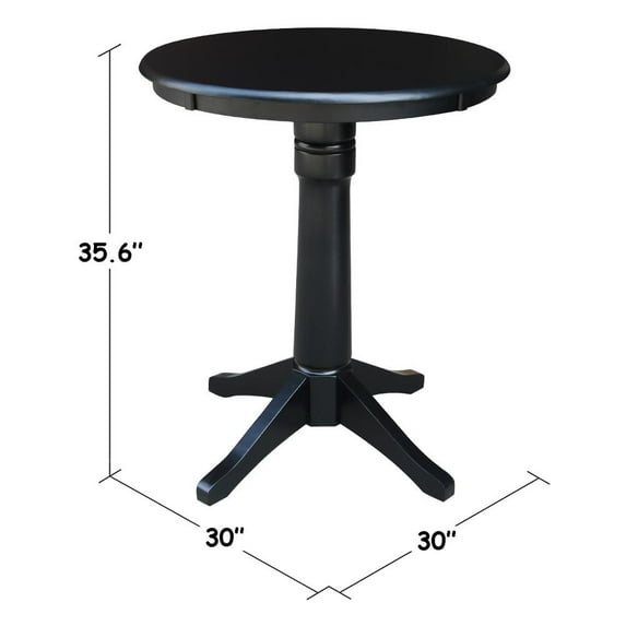 30" Round Solid Wood Counter Height Pedestal Dining Table in Black by International Concepts