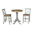 thumbnail image 1 of 30'' Round Solid Wood Counter Height Pedestal Dining Table with 2 Cross Back Counter Height Stools in Distressed Hickory/Stone, 1 of 5