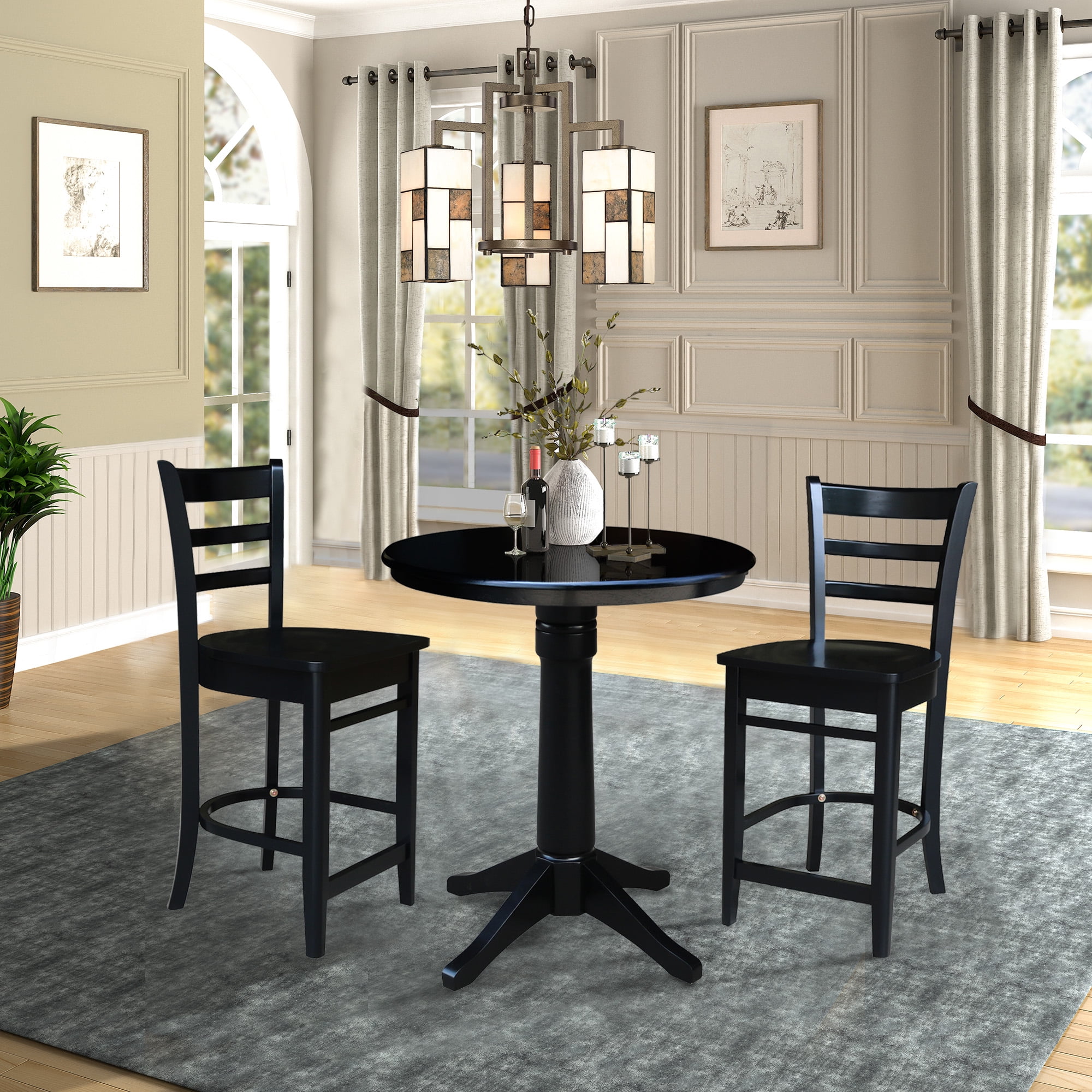 30'' Round Solid Wood Counter Height Pedestal Dining Table with 2 Emily ...