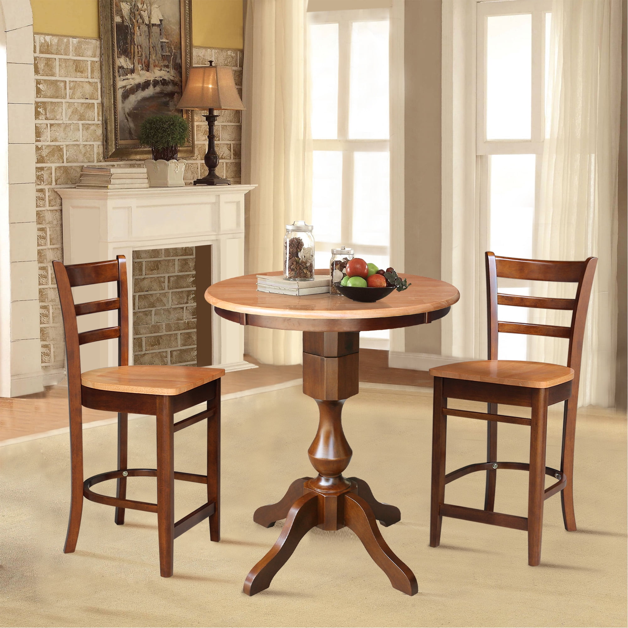 30'' Round Solid Wood Counter Height Pedestal Dining Table with 2 Emily