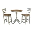 thumbnail image 1 of 30'' Round Solid Wood Counter Height Pedestal Dining Table with 2 Emily Ladder Back Counter Height Stools in Distressed Hickory/Stone, 1 of 5