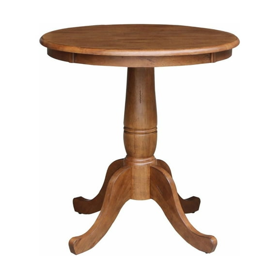 30" Round Solid Wood Dining Height Pedestal Dining Table in Distressed Oak by International Concepts