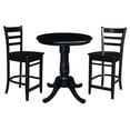 thumbnail image 1 of 30" Round Solid Wood Pedestal Counter Height Table in Black & 2 Emily Stools, 1 of 6