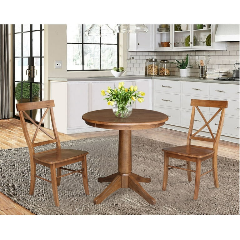 30'' Round Solid Wood Pedestal Dining Table with Cross Back