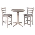 thumbnail image 1 of 30" Round Solid Wood Pedestal Table in Washed Gray Taupe & 2 Stools, 1 of 6