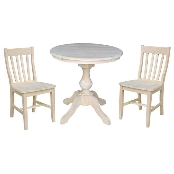 30" Round Top Pedestal Dining Table with 2 Cafe Chairs - Unfinished - 3 Piece Set