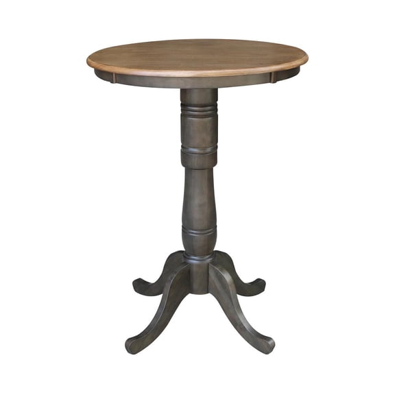 30" Round Top Solid Wood Pedestal Table in Hickory/Washed Coal - Bar Height