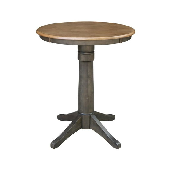 30" Round Top Solid Wood Pedestal Table in Hickory/Washed Coal - Counter Height