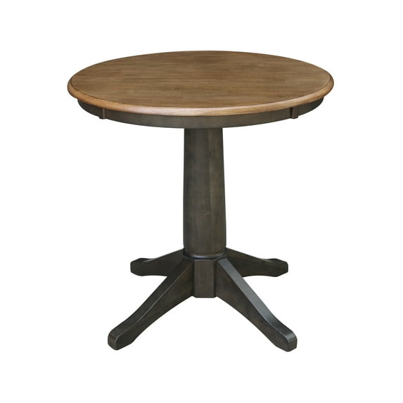 30" Round Top Solid Wood Pedestal Table in Hickory/Washed Coal - Dining Height
