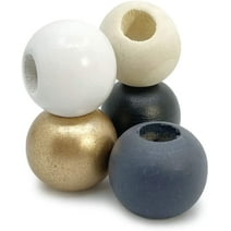 30 Round Wood Beads Mix in Gold, Natural, White, Black and Gray 24mm (1 Inch) with 9mm Large Hole