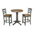 thumbnail image 1 of 30" Round Wood Counter Height Table With 2 Emily Stools in Hickory/Washed Coal, 1 of 5