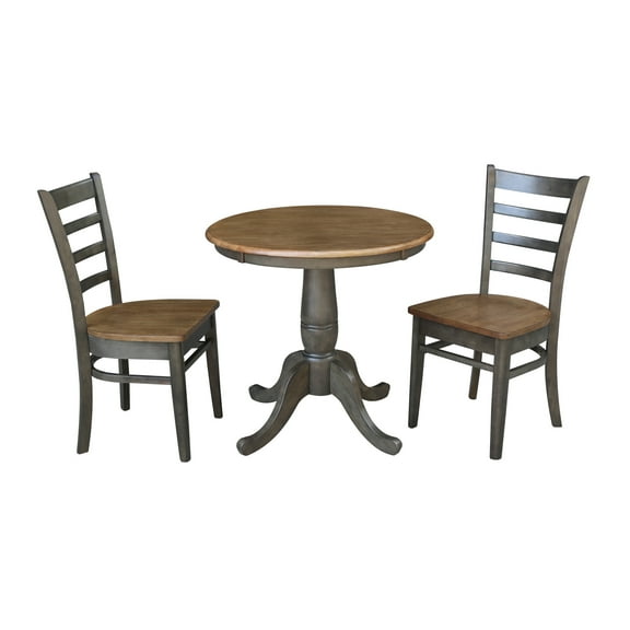 30" Round Wood Table With 2 Emily Chairs in Hickory/Washed Coal - 3 Piece Set