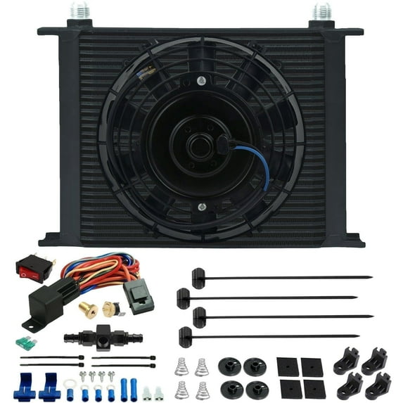 30 Row Engine Trans Oil Cooler Electric Fan Hose Line Thermostat Switch