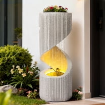 30" S-Shaped Outdoor Water Fountain, Freestanding Spiral Garden Fountain with LED Lights & Pump, Indoor/Outdoor Resin Waterfall Feature for Patio, Yard, Balcony or Home Decor
