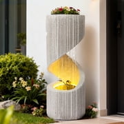 30 S-Shaped Outdoor Water Fountain, Freestanding Spiral Garden Fountain with LED Lights & Pump, Indoor/Outdoor Resin Waterfall Feature for Patio, Yard, Balcony or Home Decor