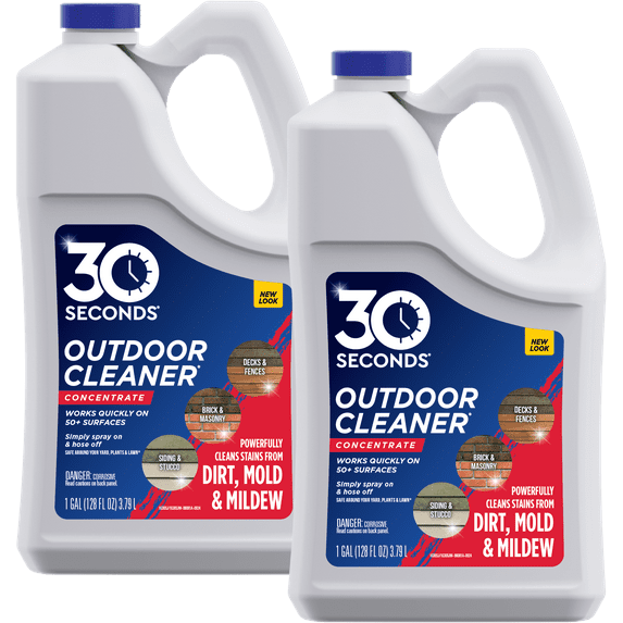 30 SECONDS Outdoor Cleaner Concentrate - Rapid Results- Cleans stains from algae, mold and mildew from fences, siding, concrete, deck - 2 PACK, 1 Gallon