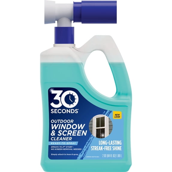 30 SECONDS Outdoor Window & Screen Concentrated Cleaner for Glass, Patio Doors, Fiberglass, Furniture - No Screen Removal Required, Spray & Rinse - Hose End Spray Attachment 2 PACK
