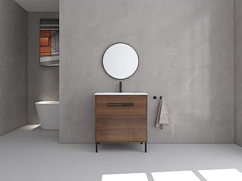 Natural Wood Brown Plywood Freestanding Sink Vanity with White SMC Top