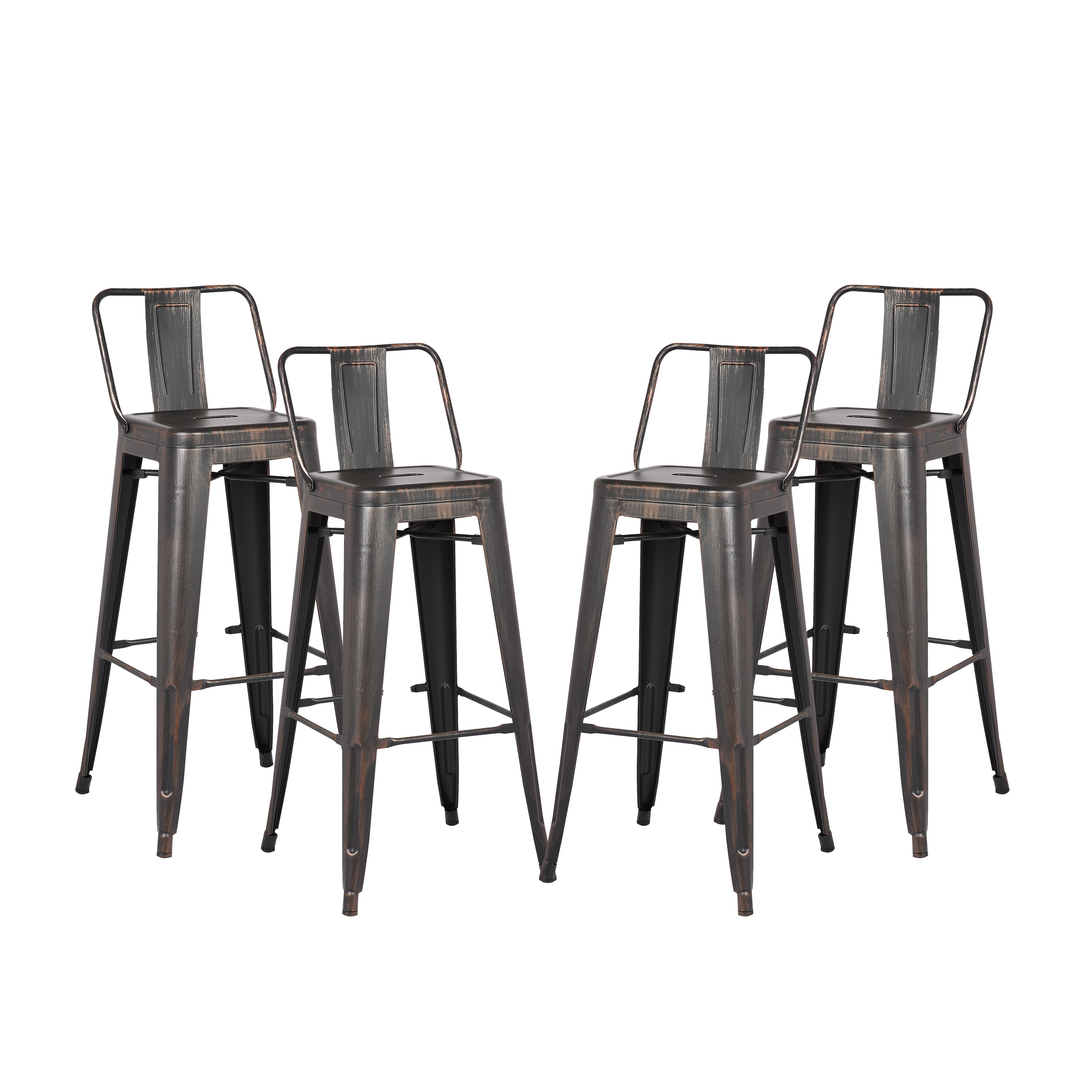30" Sanded Matte Black Industrial Contemporary Rustic Metal Barstools with Bucket Back, Set of 4