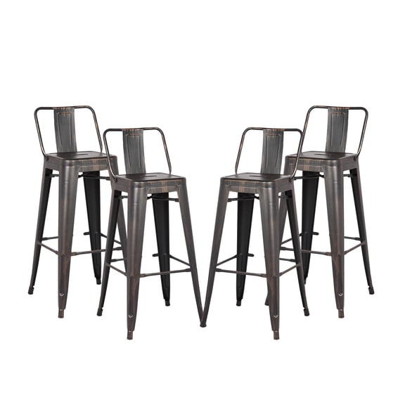 30" Sanded Matte Black Industrial Contemporary Rustic Metal Barstools with Bucket Back, Set of 4