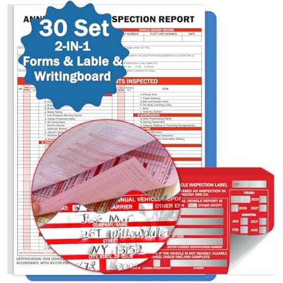 30 Set 2-in-1 Form and Lable Keep Track Organization Kit - 30-Pk Carbonless Record Forms with Hardboard & 30-Pk Red Aluminum Adhesive Labels for File Tracking & Management$$Office