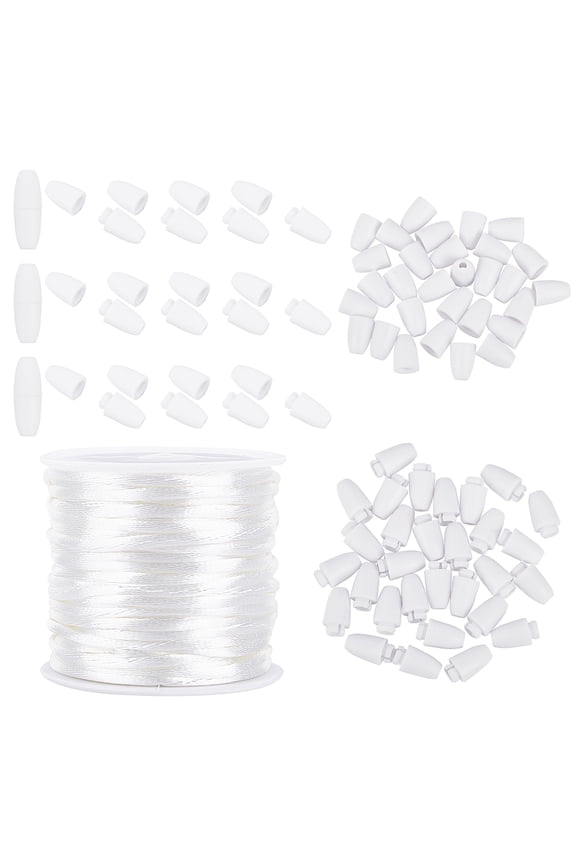 30 Set 24mm Plastic Break Away Safety Clasp Buckle with 10m Nylon String Cords for Bracelets Necklaces DIY Jewelry Craft Making White