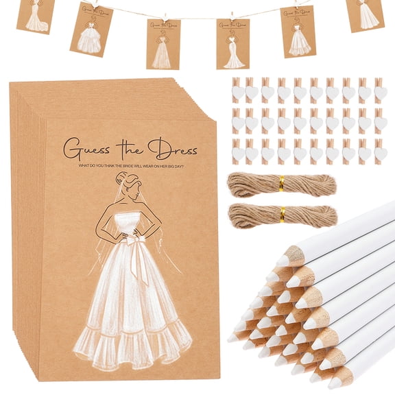 30 Set Guess the Dress Bridal Shower Game Includes 30 Pcs Wedding Shower Game Card 30Pcs Heart Clip 30Pcs Water Soluble Pencil and 2 String Rope Fun Wedding Party Supplies