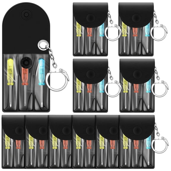 30 Set Mini Screwdriver Keychain Set Bulk Includes 3 Mini Screwdrivers in a Portable Pouch with Snap with Hook Bulk Adult Men Employee Coworkers Gifts for Birthday Tool Party Favors Prize