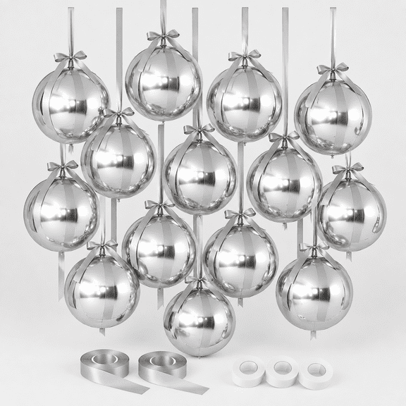 30 Set Round Foil Balloons Bulk 22 Inch 4d Metallic Giant Balloons Set with Satin Bows Ribbon for Ceiling Holiday Ornaments New Year Birthday Wedding Party Decoration(Silver)
