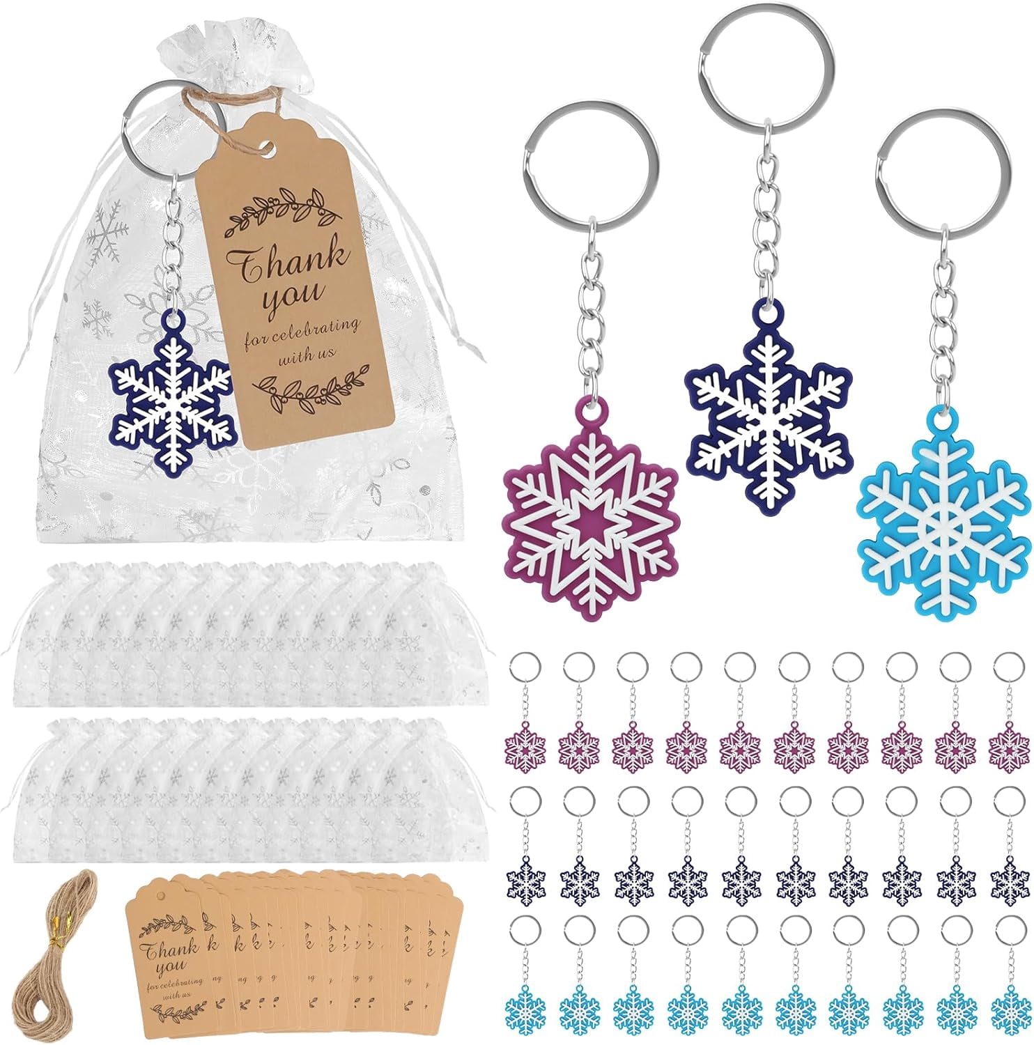 30 Set Winter Baby Shower Favors Snowflake Keychain with Thank You Tags ...