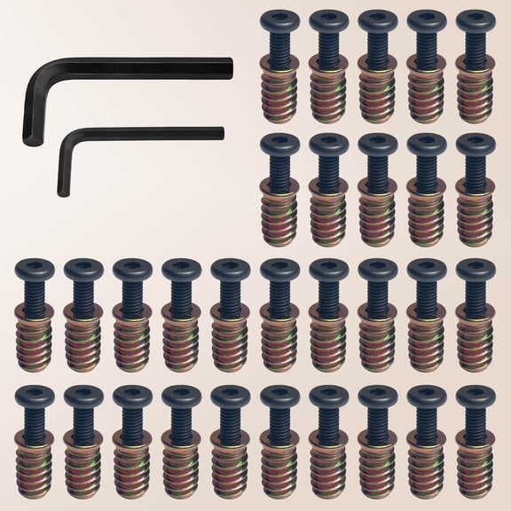 30 Sets 1/4-20 Threaded Wood Inserts with Hex Nuts Fasteners for Furniture, Wooden Products, and Wood Models