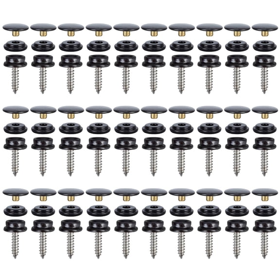 30 Sets 15mm Black Screw Press Studs 3 Part Stainless Steel Fastener For Boat Cover Fabric Leathercrafts