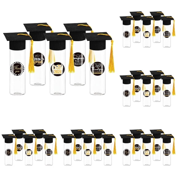 30 Sets 2026 Graduation Candy Tubes Graduation Party Candy Boxes Containers Grad Cap Jars with Tassels Stickers Clear Party Favors for Graduations Decorations(Yellow)