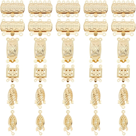 30 Sets 6 Styles 304 Stainless Steel Box Clasps Multi-Strand Clasps Mixed Shapes Golden 15~21.5x7~15x3~5mm Hole: 1~1.6mm 5 sets/style