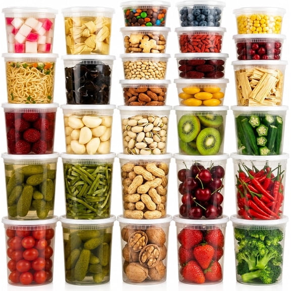 30 Sets (60-) Disposable Storage Containers with , , Leakproof, Microwave, Dishwasher and Freezer Safe, for Everything from Dips and Sauces to Fruits and Full Meals .
