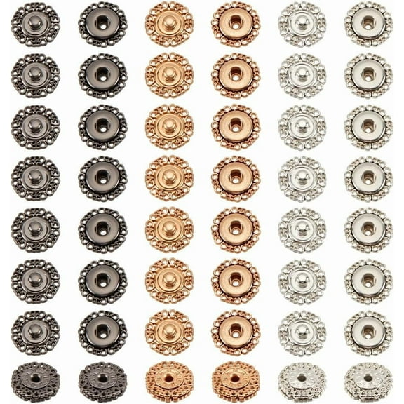 30 Sets Alloy Flower Snap Buttons 3 Colors Vintage Metal Snap Closures Sew On Press Snap Button Fasteners for DIY Making