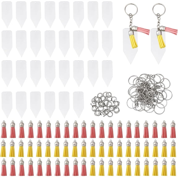 30 Sets Blank Keychain Making Kit with 30 Pcs Acrylic Board and 60 Pcs Tassel Pendants Acrylic Keychain Ornament Sublimation Blanks for DIY Keychains Handmade Gifts Multi-color