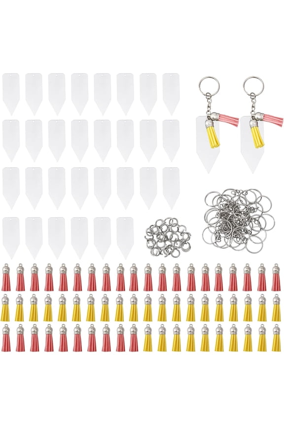30 Sets Blank Keychain Making Kit with 30 Pcs Acrylic Board and 60 Pcs Tassel Pendants Acrylic Keychain Ornament Sublimation Blanks for DIY Keychains Handmade Gifts Multi-color
