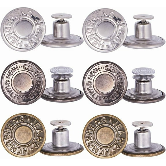 30 Sets Brass Jeans Buttons 3 Style No Sew Metal Button No Tools Instant Replacement Snap Tack Pant Button Reusable and Adjustable Metal Pants Button Tightener for Loose Jeans Mixed Color